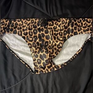 Leopard Print Men’s Swim Briefs - Brown/Black